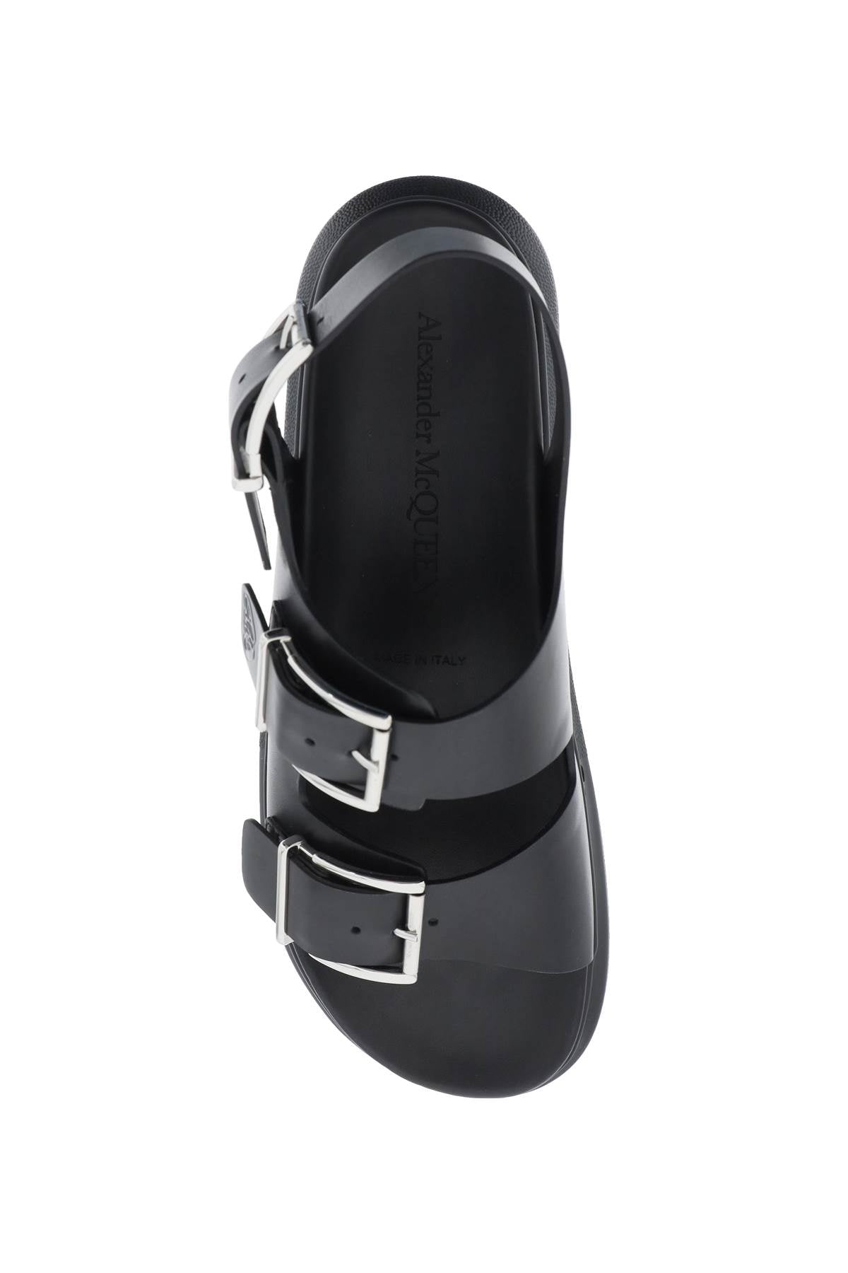 Alexander Mcqueen Leather Sandals With Maxi Buckles   Black