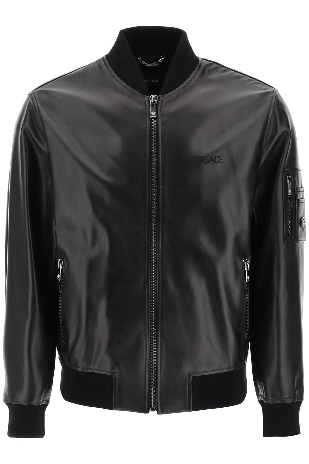 Versace Leather Bomber Jacket   Black