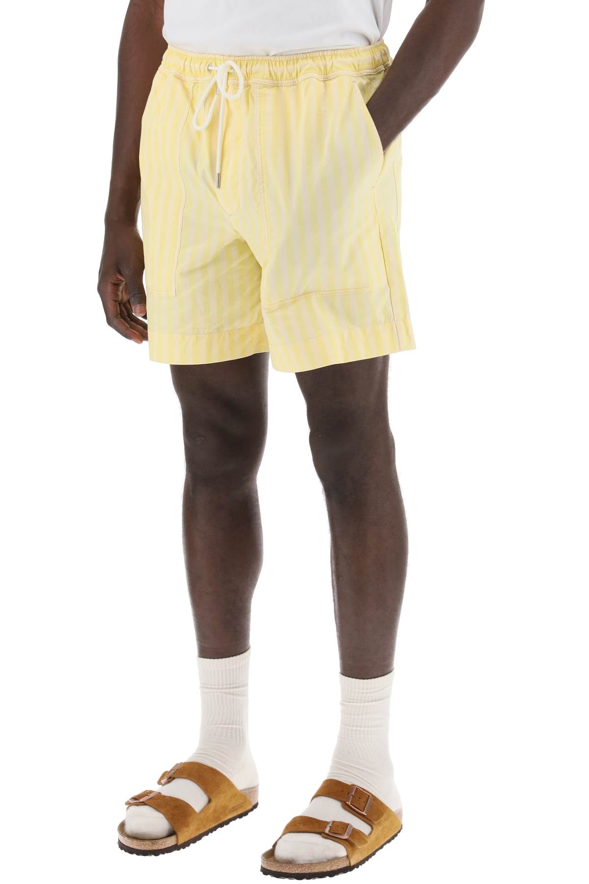 Maison Kitsune Striped Poplin Bermuda Shorts For   Yellow