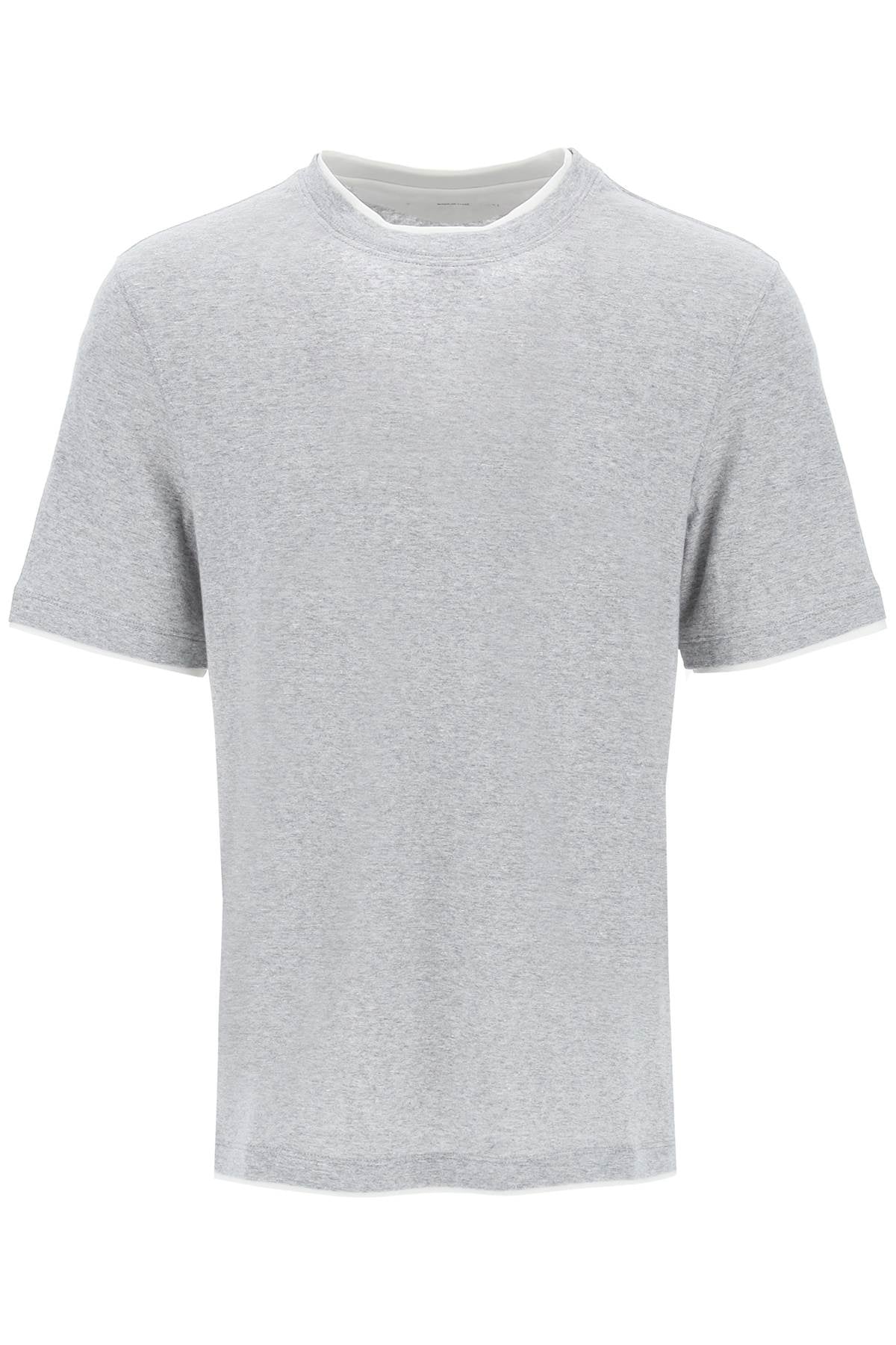 Brunello Cucinelli Overlapped Effect T Shirt In Linen And Cotton   Grey