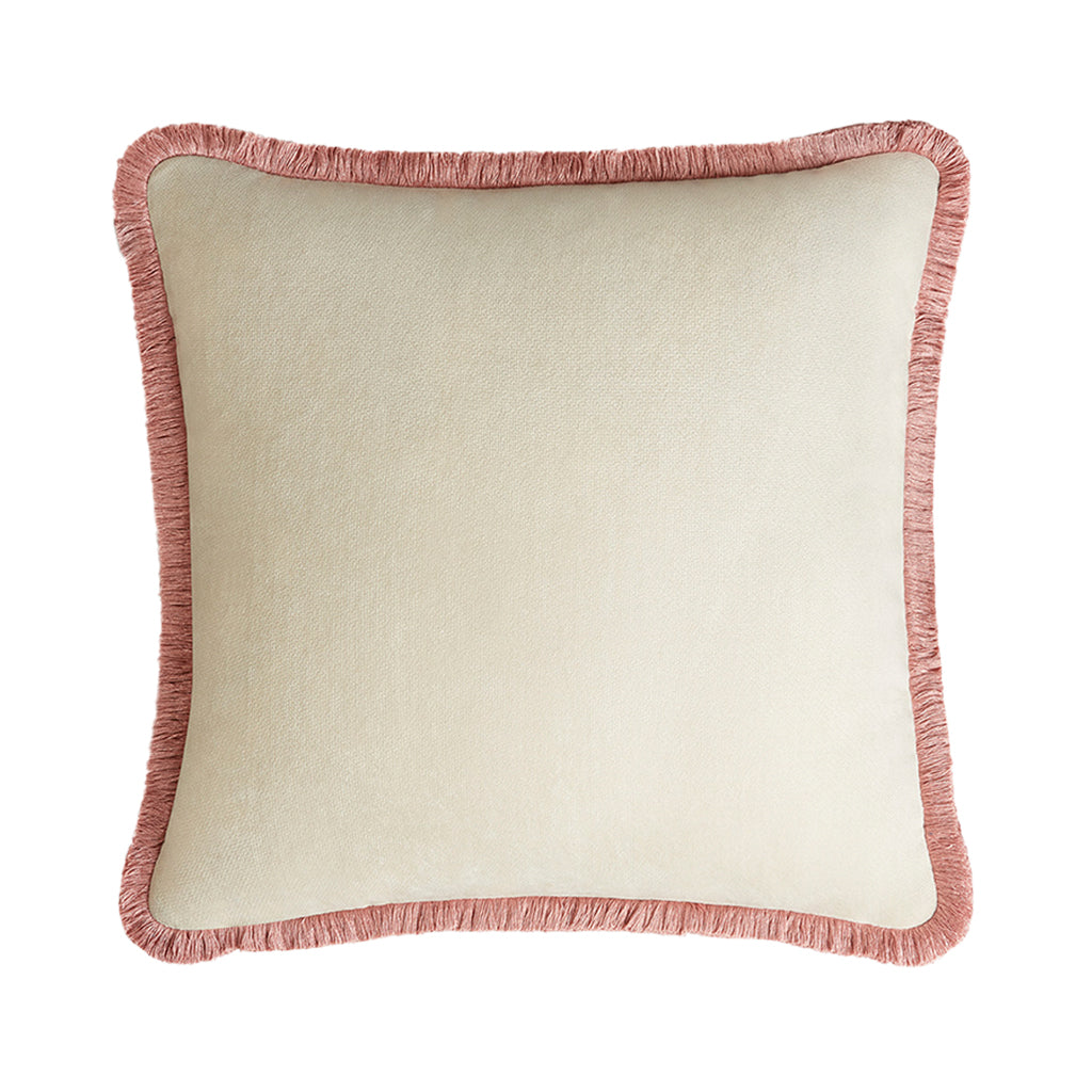 Lo Decor Velvet Cream Cushion with Pink Trim