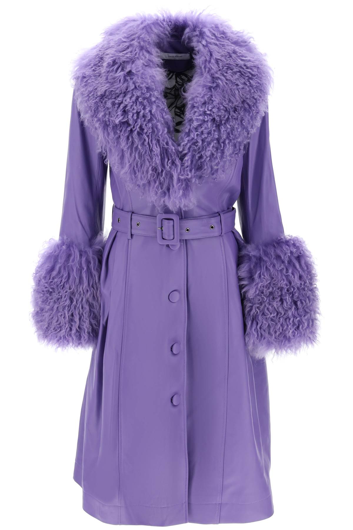 Saks Potts Foxy Leather And Shearling Long Coat   Purple