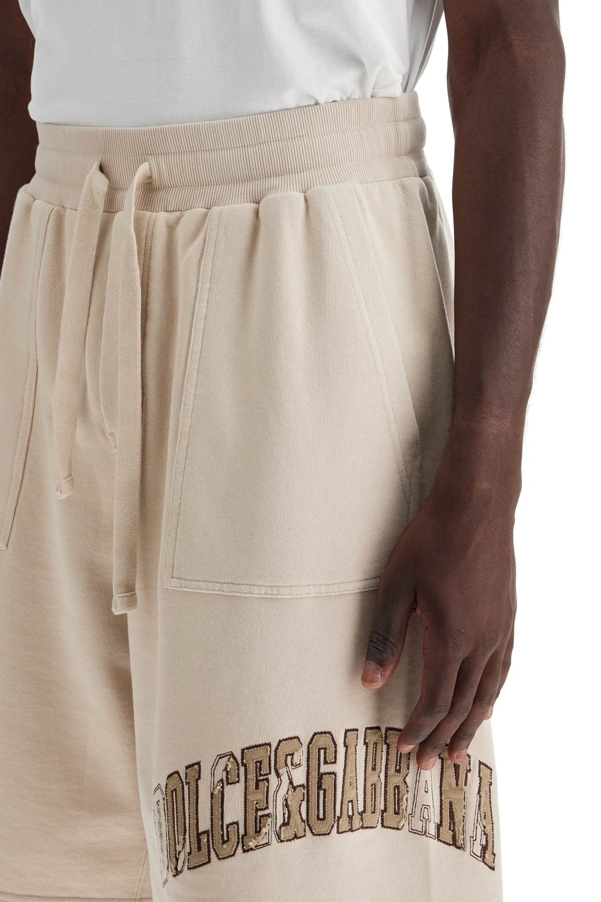 Dolce & Gabbana Embroidered Logo Jogger Bermuda   Neutral