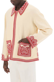 Bode Flora Bead Embroidered Jacket   Beige