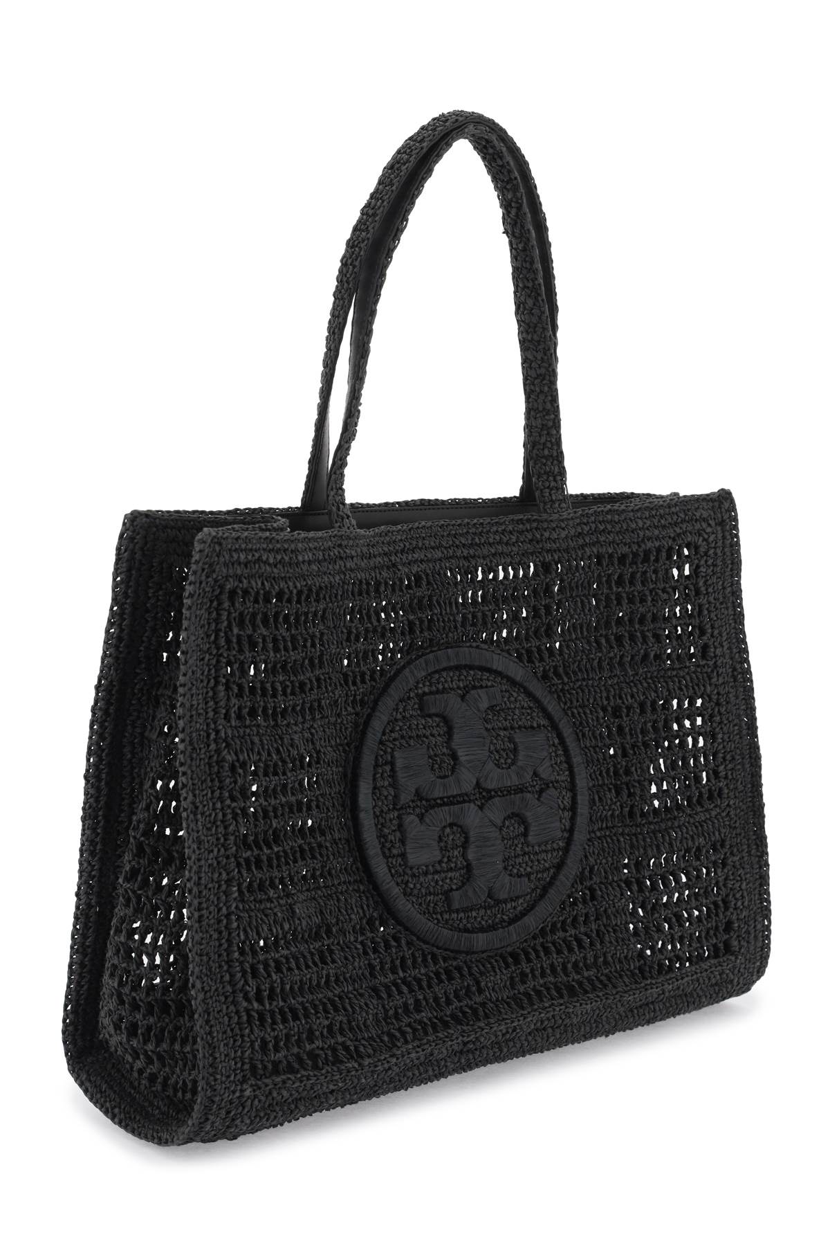 Tory Burch Ella Crochet Raffia Tote Bag In   Black