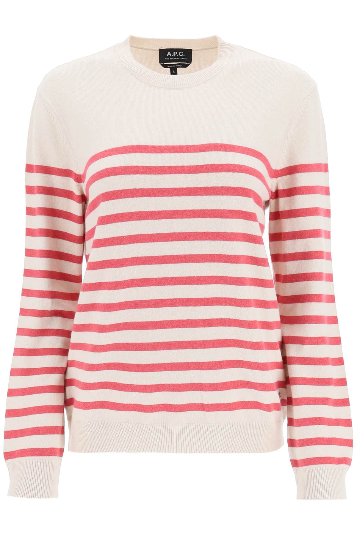 A.P.C. 'Phoebe' Striped Cashmere And Cotton Sweater   Beige