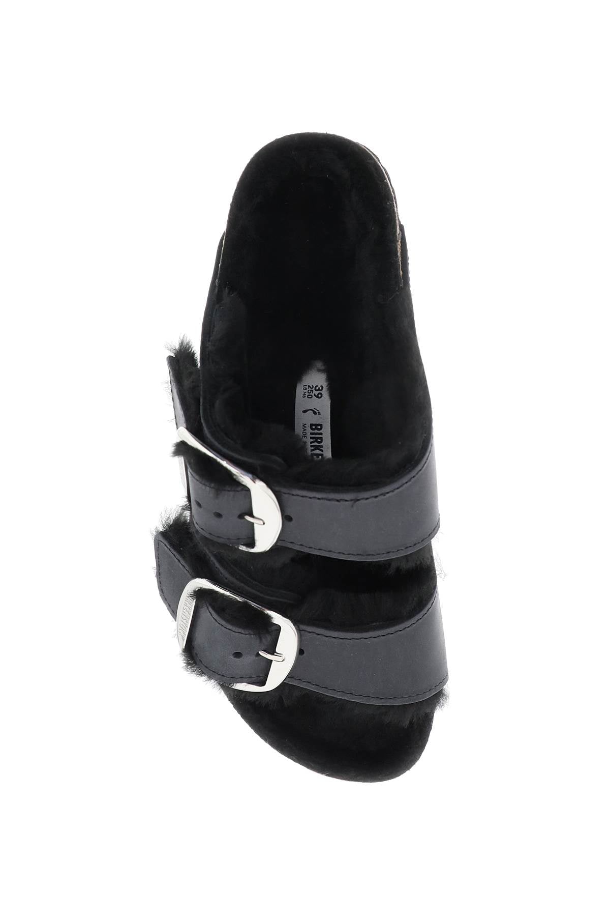 Birkenstock Arizona Big Buckle Slides In Teddy   Black