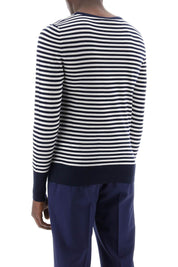 Dolce & Gabbana Lightweight Striped Wool Pullover Sweater   White