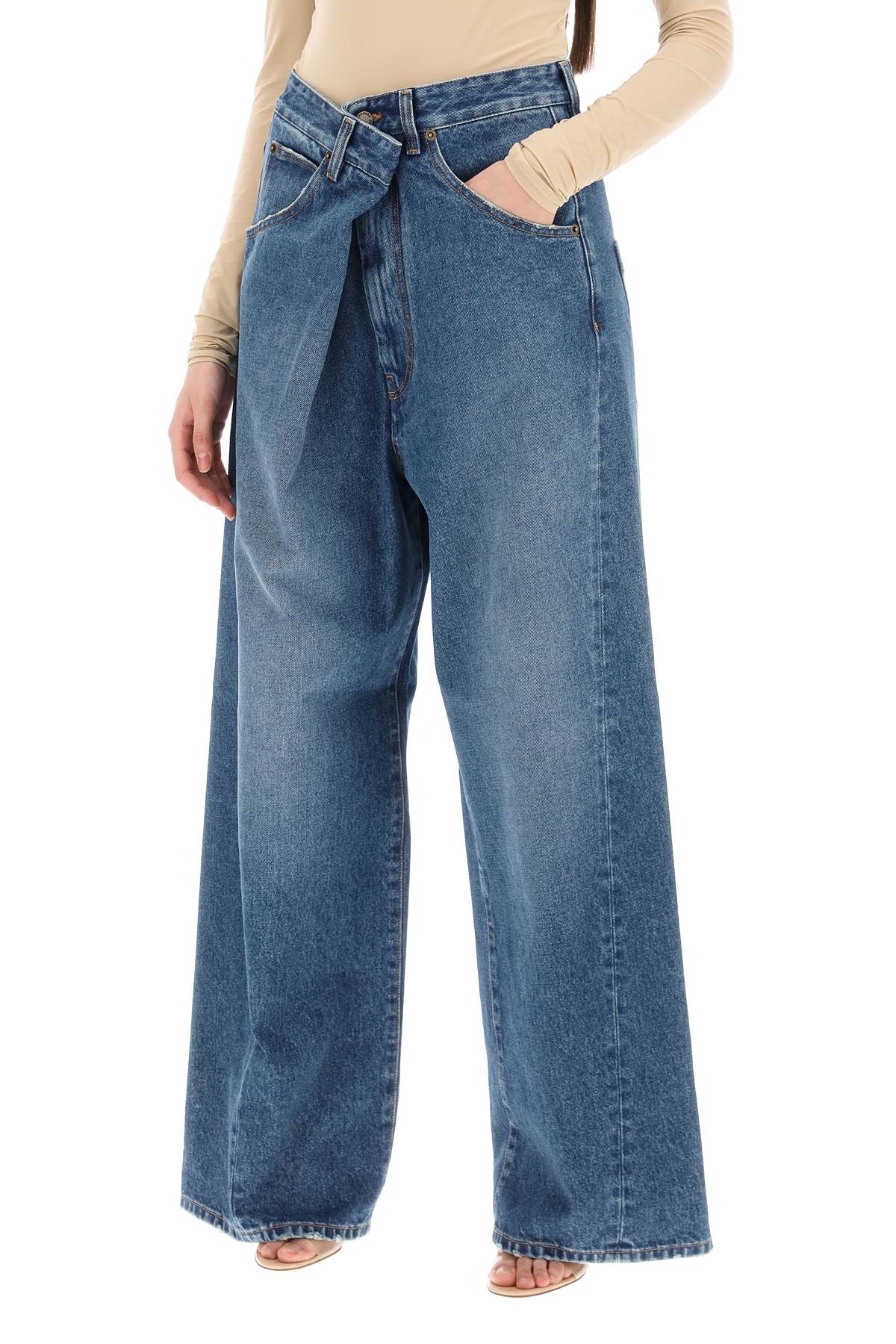 Darkpark 'Ines' Baggy Jeans With Folded Waistband   Light Blue