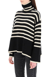 Toteme Striped Wool Cotton Turtleneck   Black