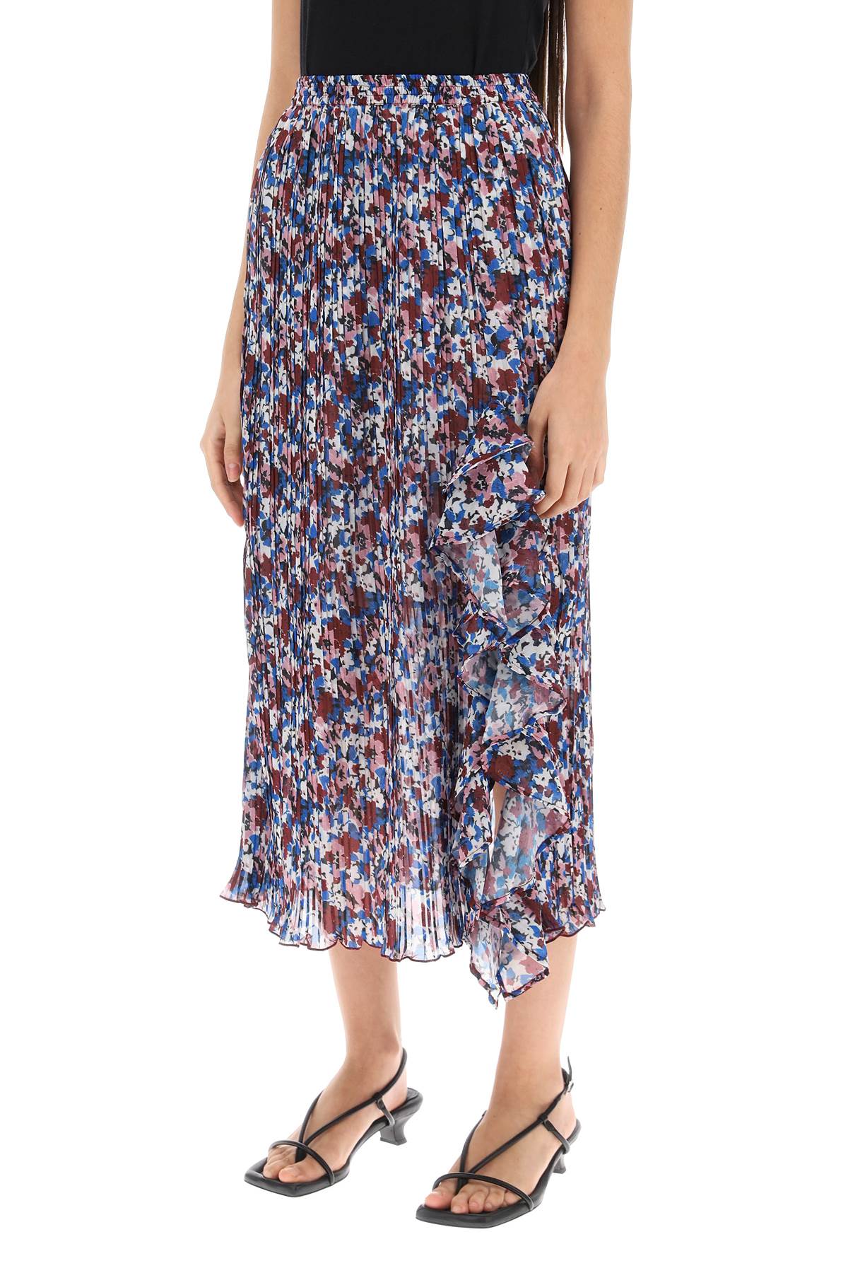 Ganni Pleated Midi Skirt With Leopard Motif   Multicolor