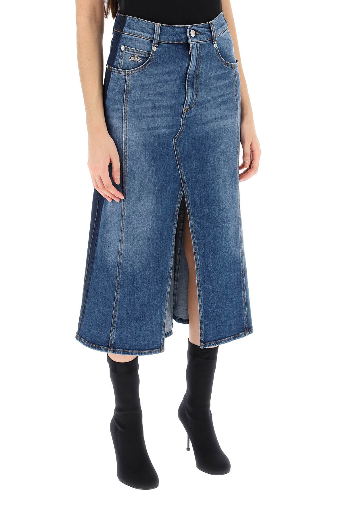 Alexander Mcqueen Washed Denim Midi Skirt   Blue