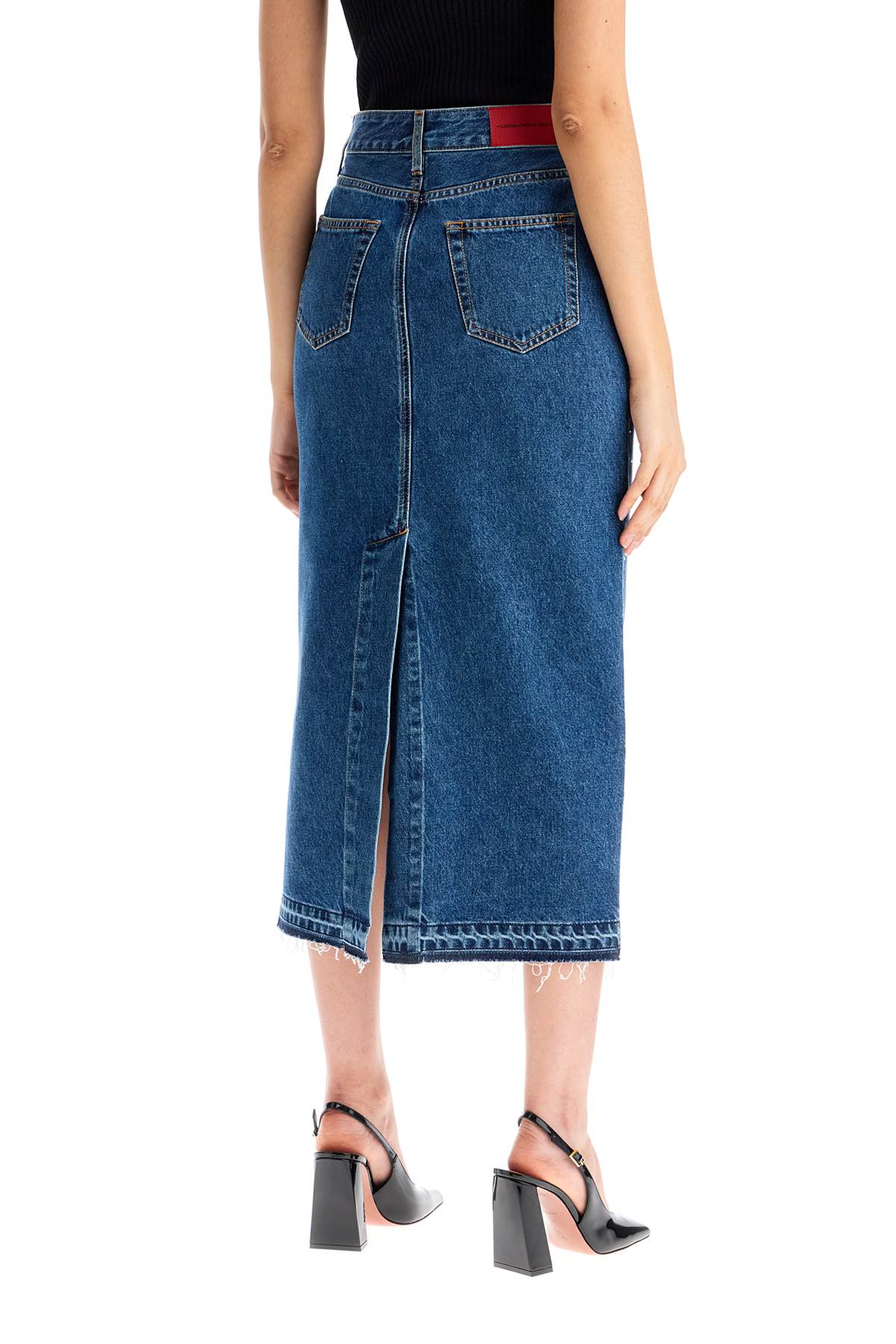 Alessandra Rich Replace With Double Quotedenim Midi Skirt With Rhin   Blue