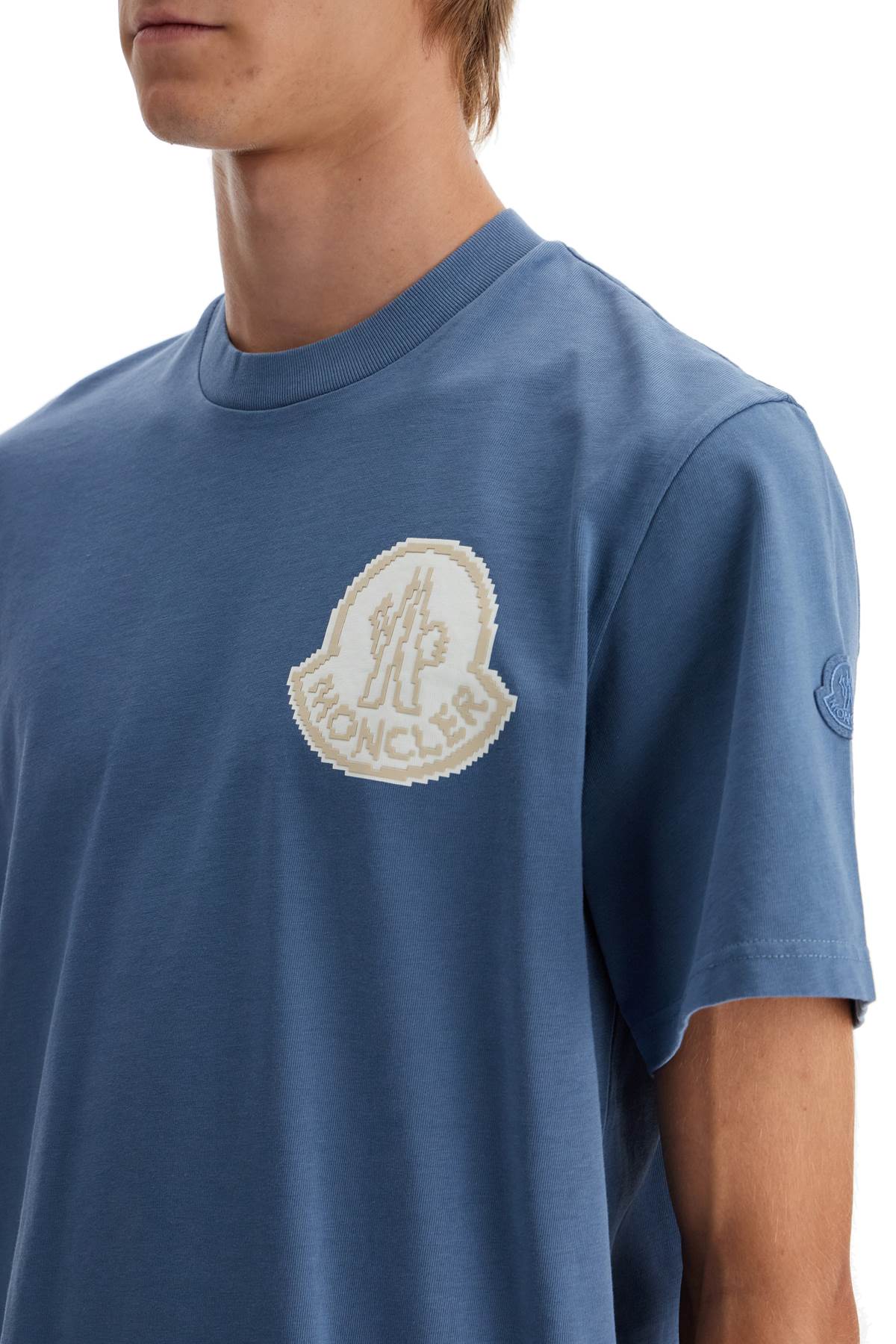 Moncler Pixel Logo T Shirt With Seven   Blue