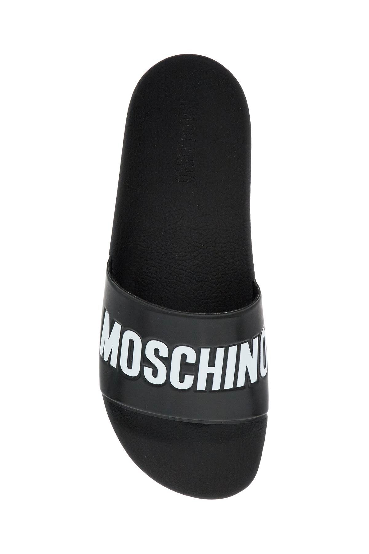 Moschino Rubber Slides With Logo Branding   Black