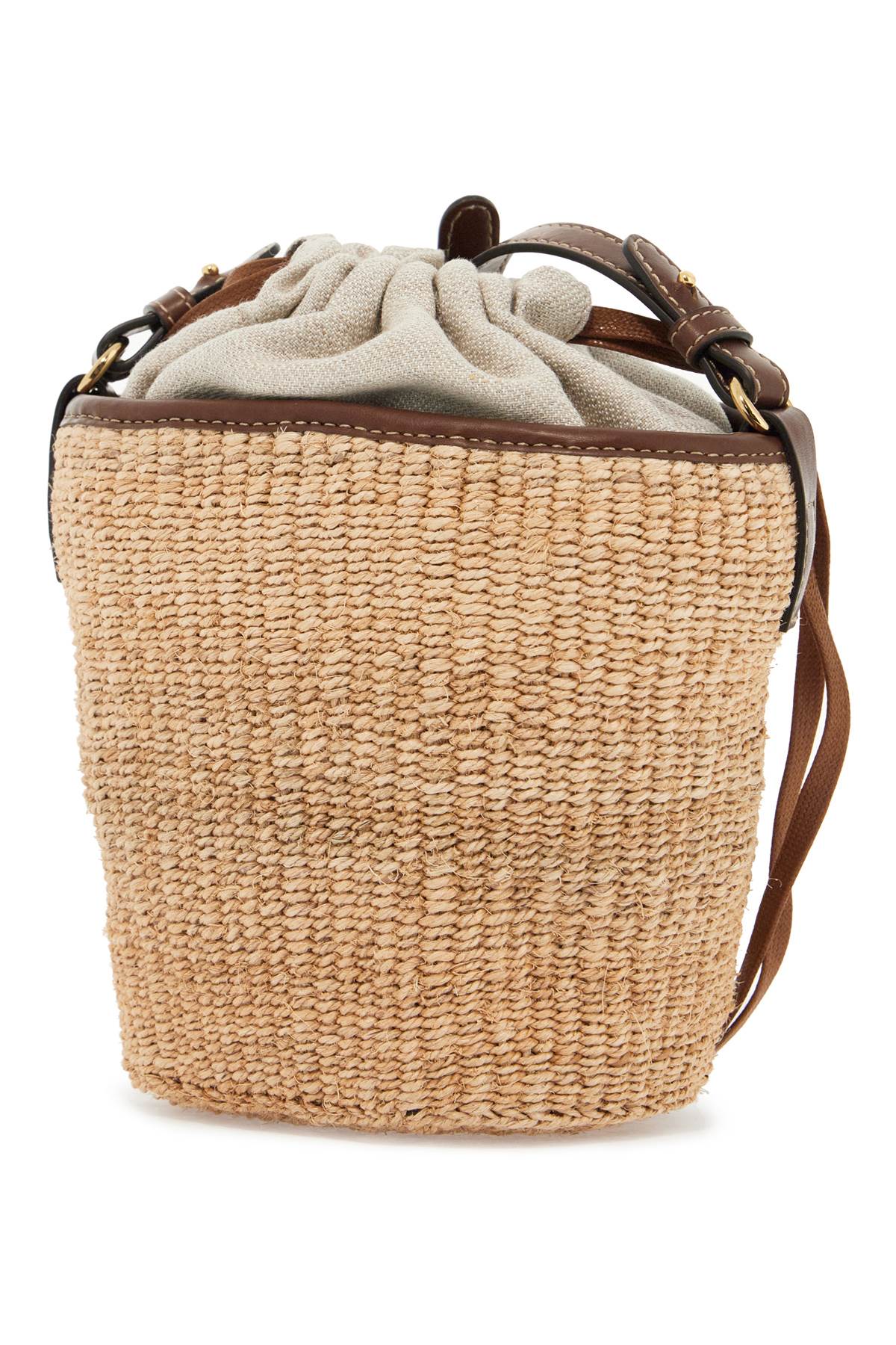 Stella Mc Cartney Raffia Shoulder Bag With Logo.   Beige