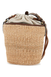 Stella Mc Cartney Raffia Shoulder Bag With Logo.   Beige