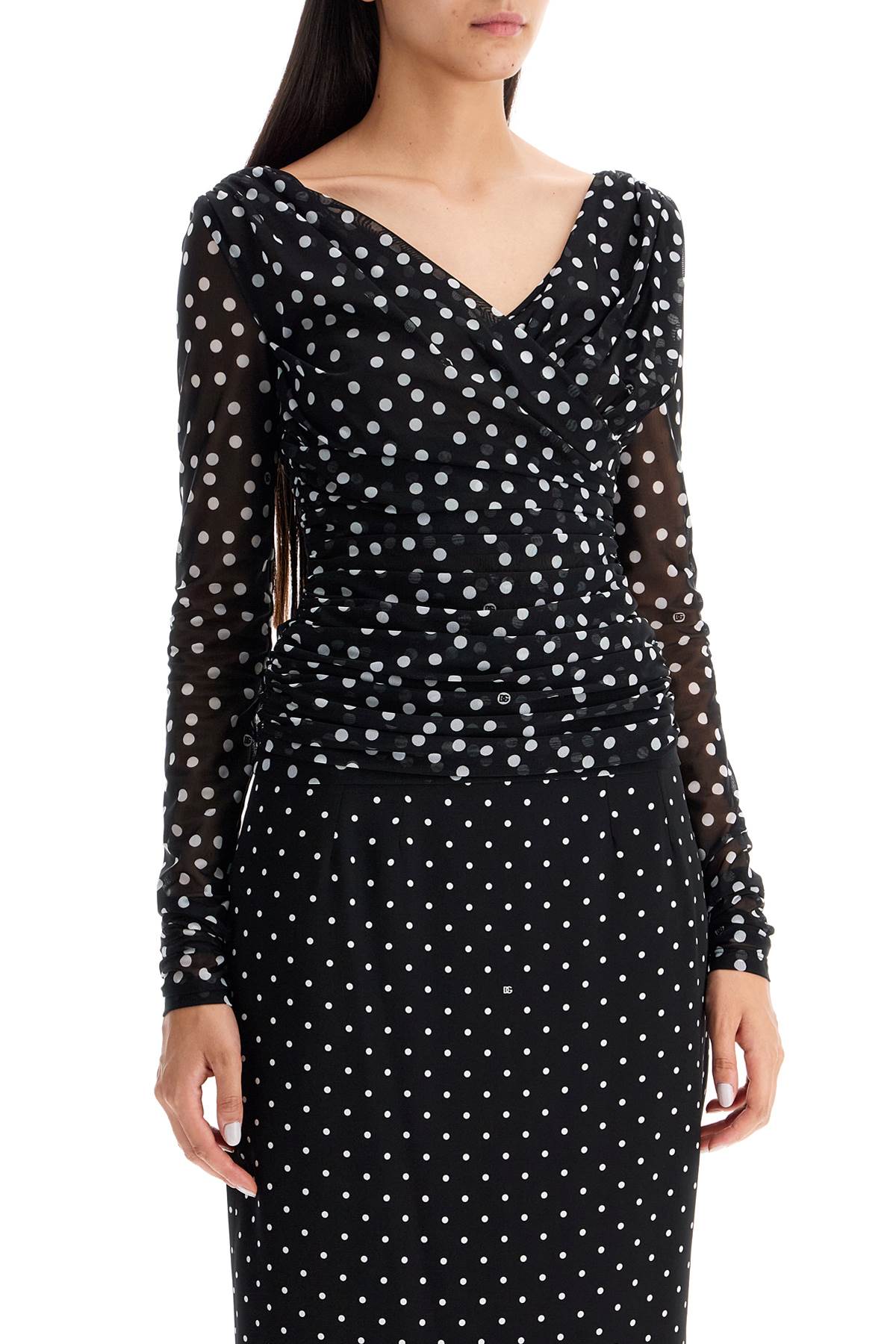 Dolce & Gabbana Polka Dot Draped Top With   Black