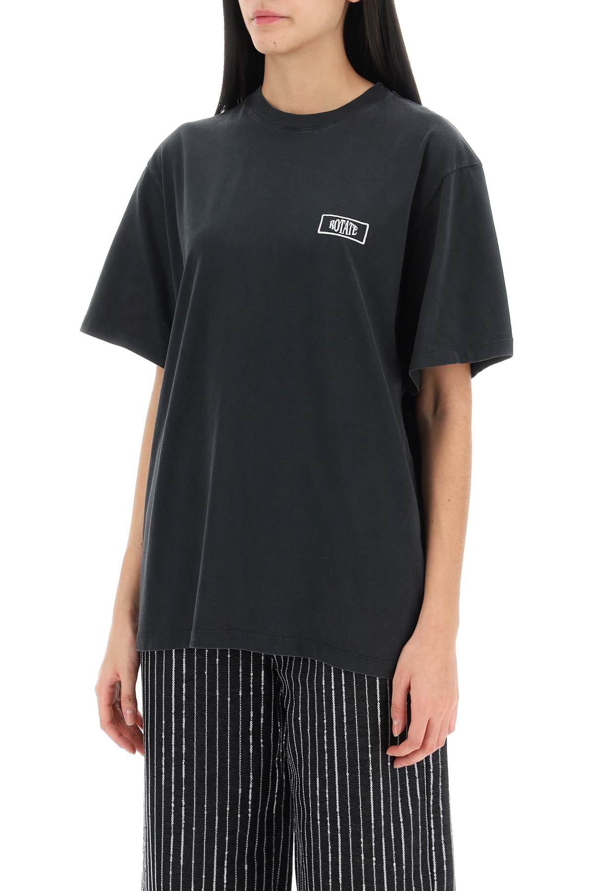 Rotate Faded Effect T Shirt With Logo Embroidery   Black