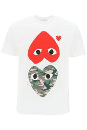 Comme Des Garcons Play Round Neck T Shirt With Double Heart Print   White