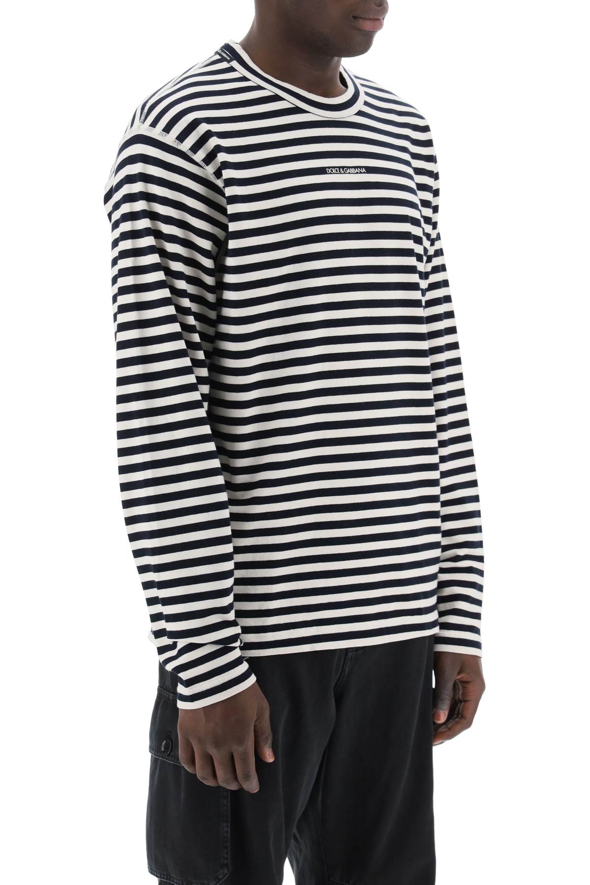 Dolce & Gabbana Long Sleeved Striped T Shirt   White