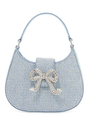 Self Portrait Mini Crescent Denim Bag With Rhinestones   Blue