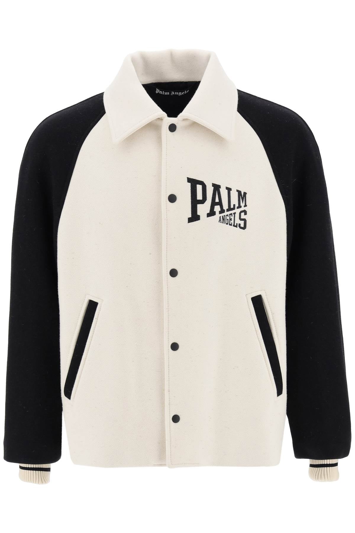 Palm Angels Wool Varsity Jacket With Embroidery   White