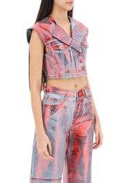 Ganni Cropped Vest In Laminated Denim   Blue