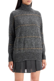 Brunello Cucinelli Striped Dolcevita Sweater   Grey