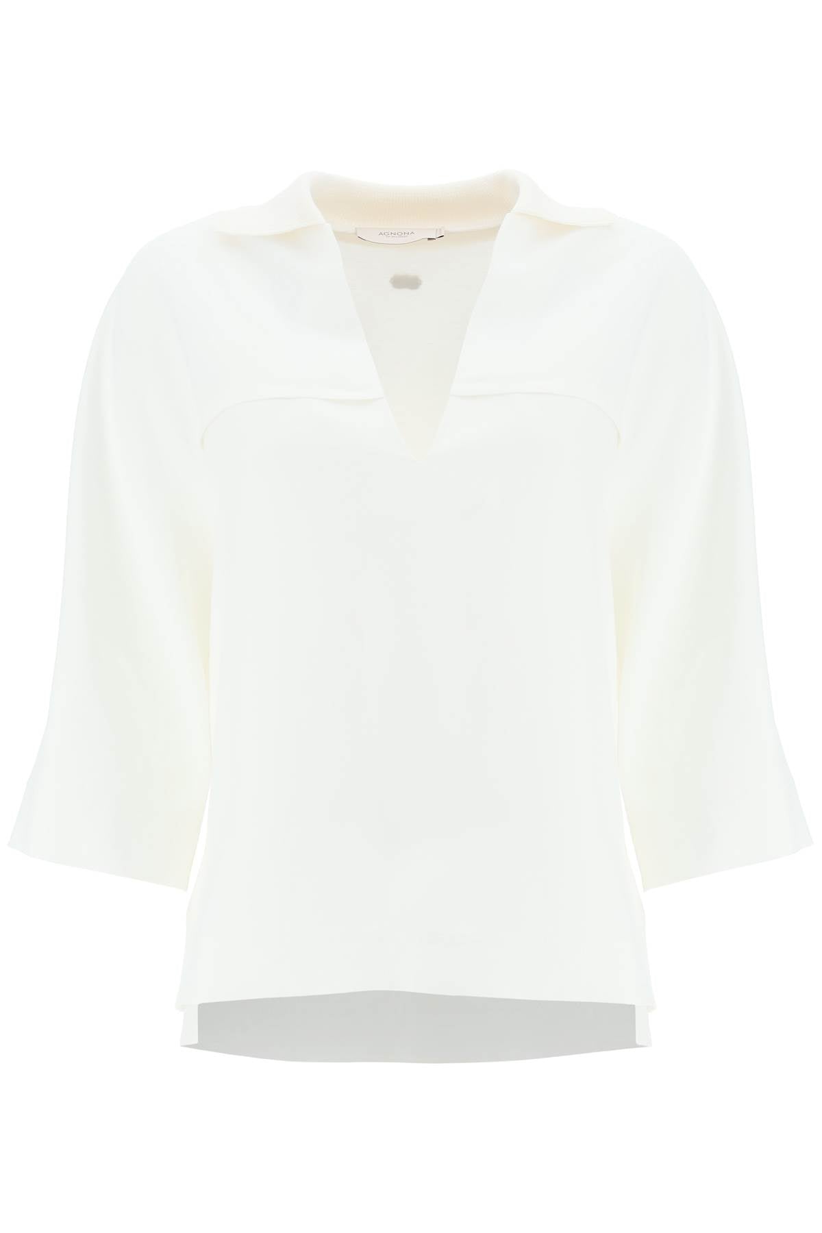 Agnona Linen Viscose Polo Blouse   White