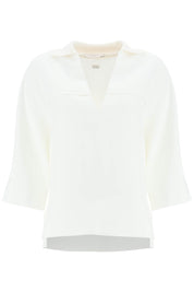 Agnona Linen Viscose Polo Blouse   White