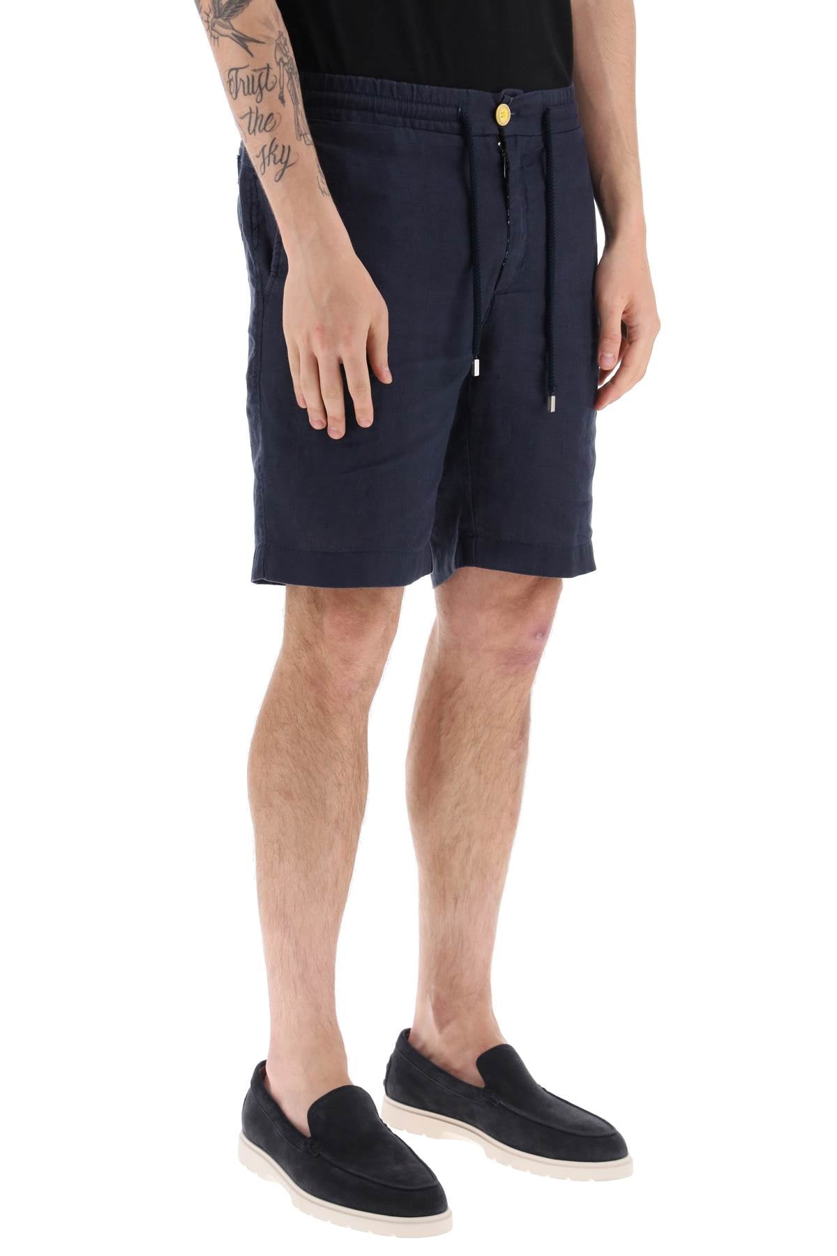 Vilebrequin Linen Drawstring Shorts   Blue