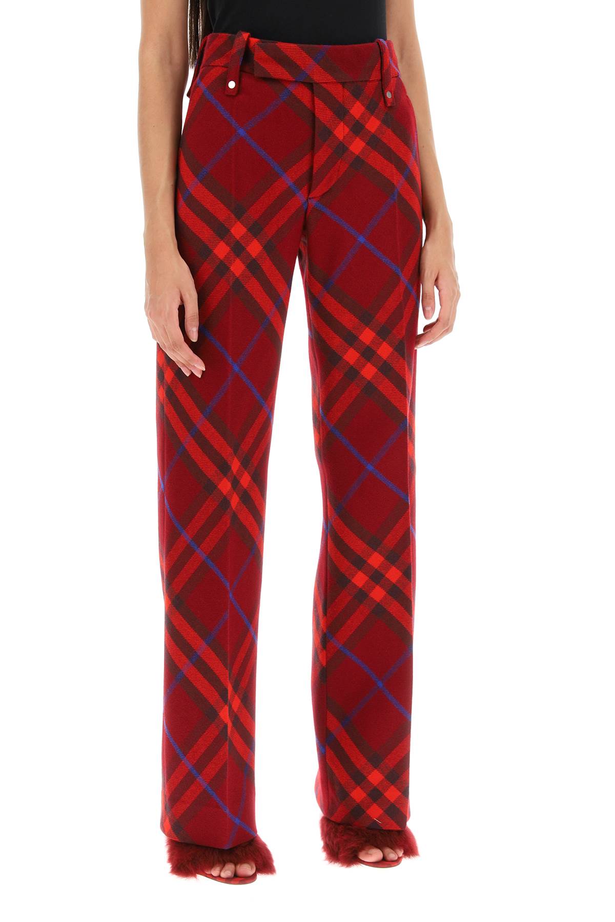 Burberry Check Wool Pants   Red