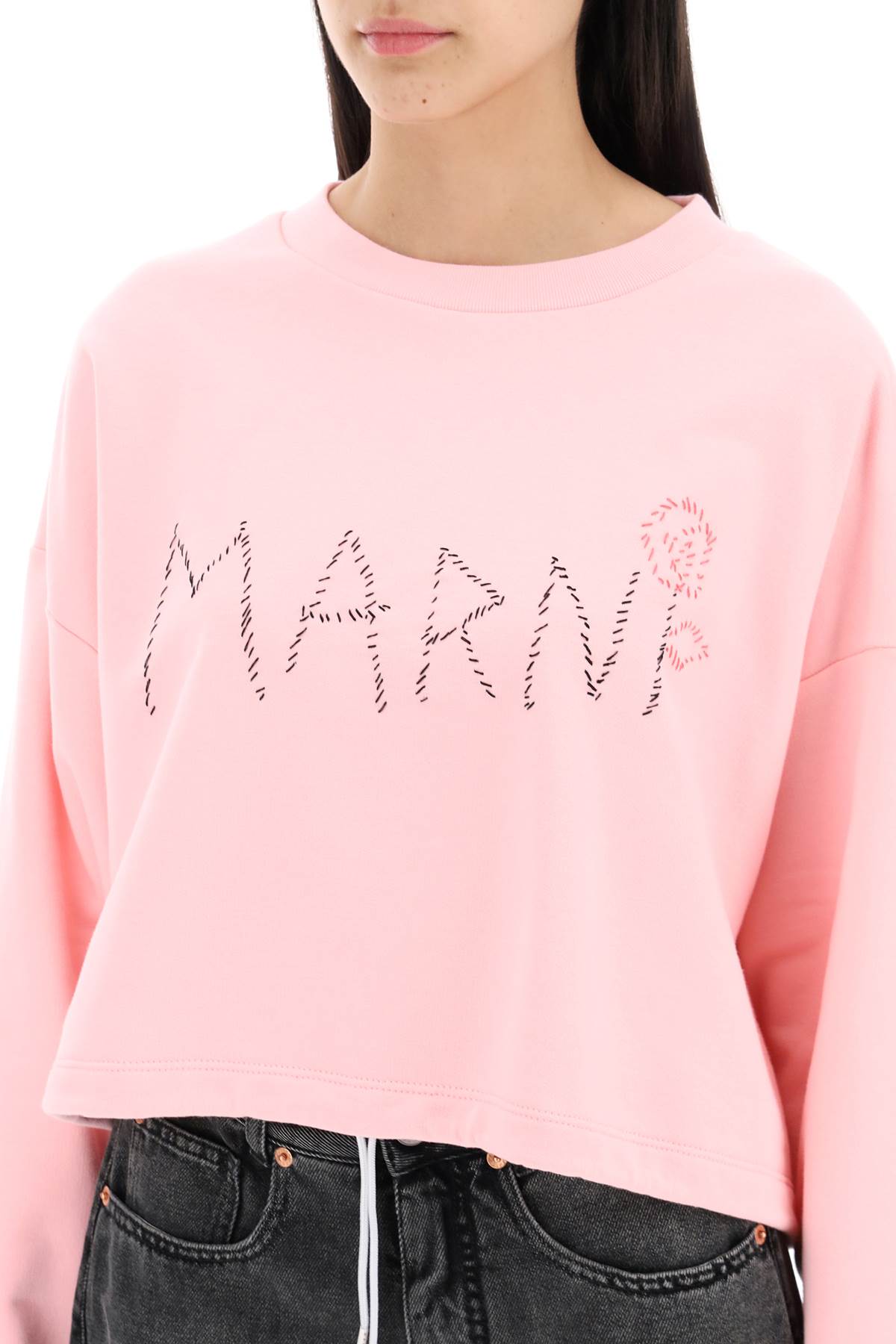 Marni Replace With Double Quoteorganic Cotton Sweatshirt With Hand Embroid   Pink