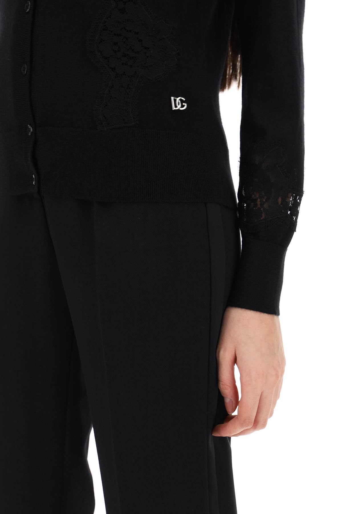 Dolce & Gabbana Lace Insert Cardigan With Eight   Black