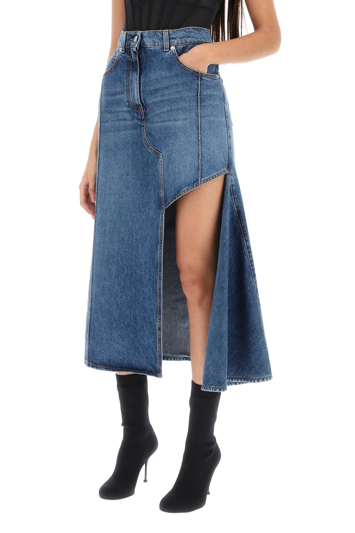 Alexander Mcqueen Denim Skirt With Cut Out   Blue