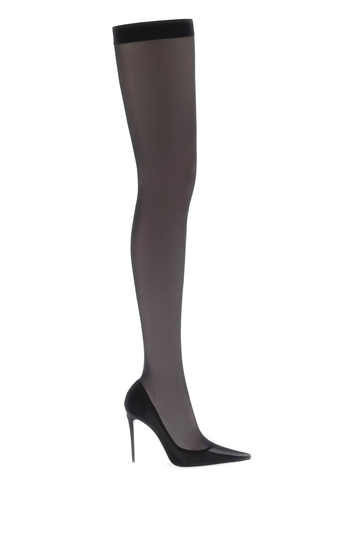 Dolce & Gabbana Stretch Tulle Thigh High Boots   Black