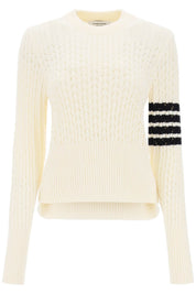 Thom Browne Pointelle Stitch Merino Wool 4 Bar Sweater   White