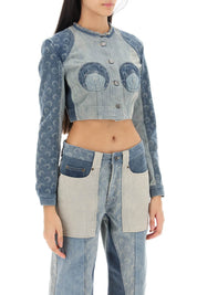 Marine Serre Regenerated Denim Cropped Jacket   Blue