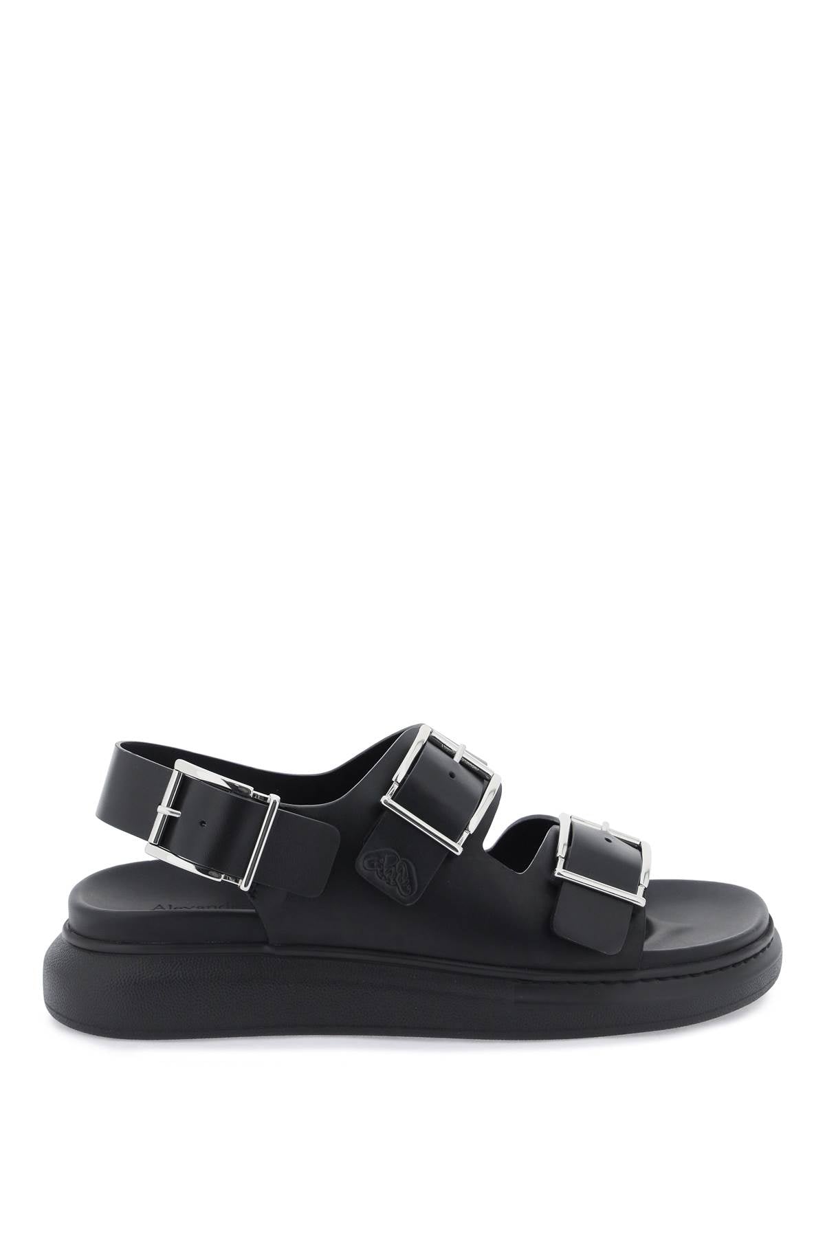 Alexander Mcqueen Leather Sandals With Maxi Buckles   Black