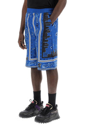 Off White Bermuda Shorts With Paisley Pattern   Blue