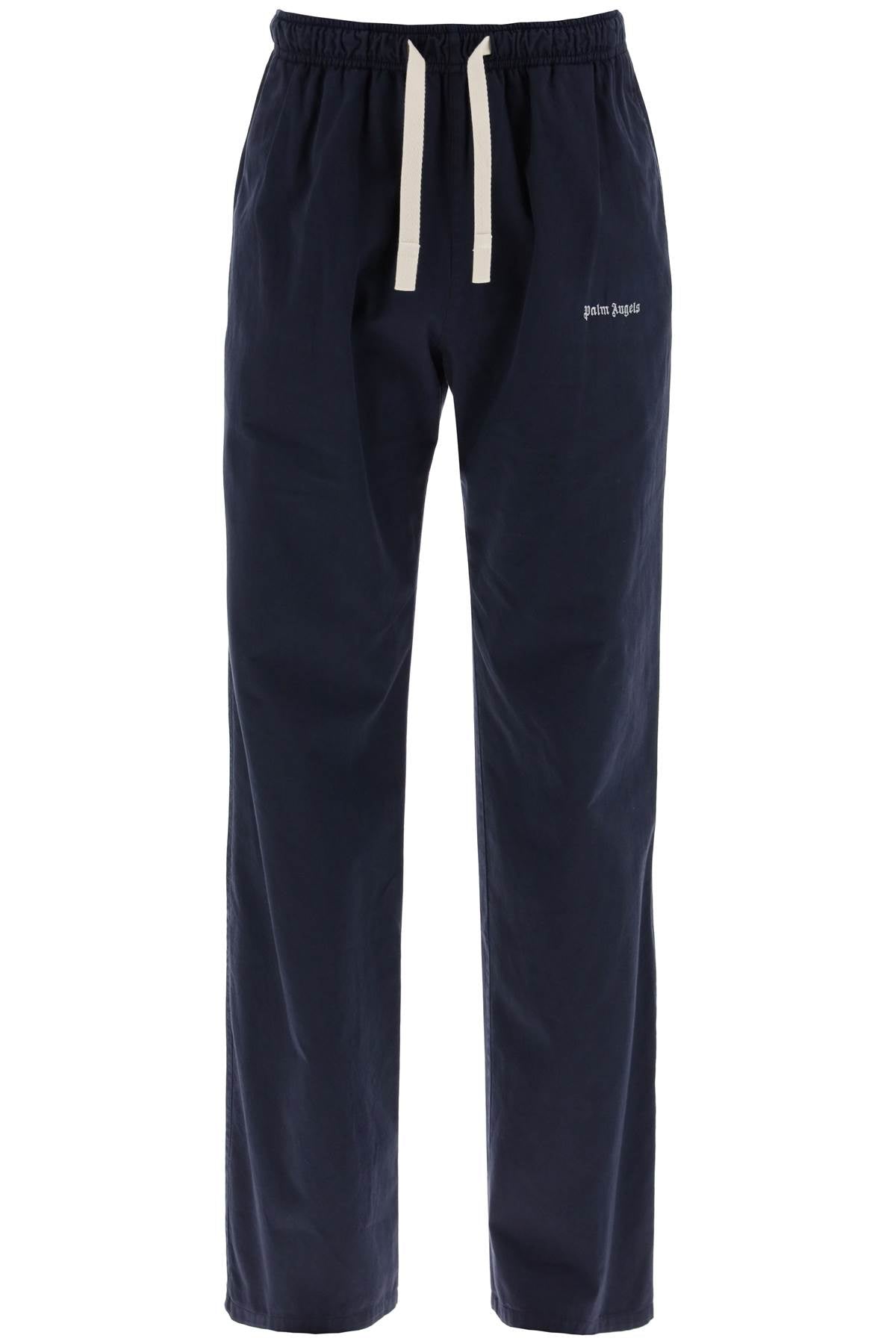 Palm Angels Cotton Gabardine Travel Joggers   Blue