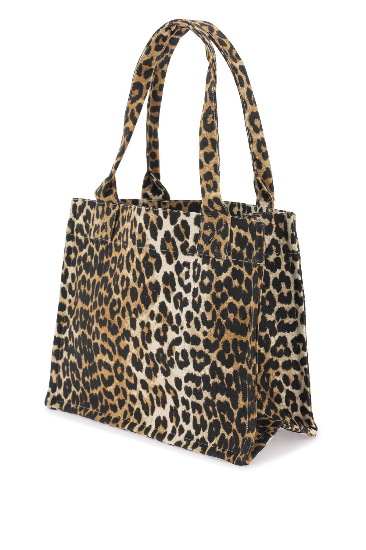 Ganni Recycled Cotton Animal Print Tote Bag   Beige