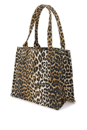 Ganni Recycled Cotton Animal Print Tote Bag   Beige