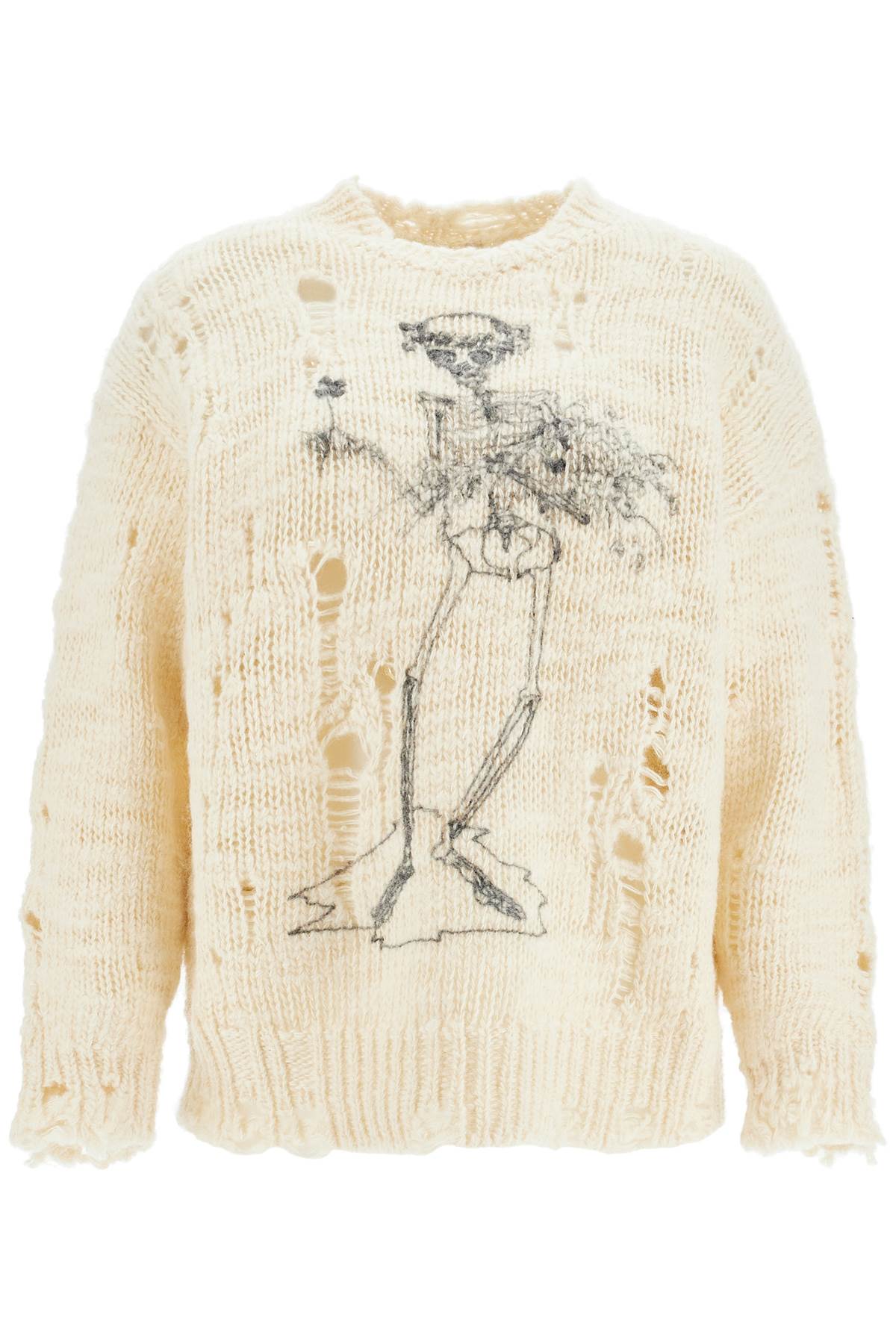 R13 Destroyed Pullover With Skeleton Print.   White