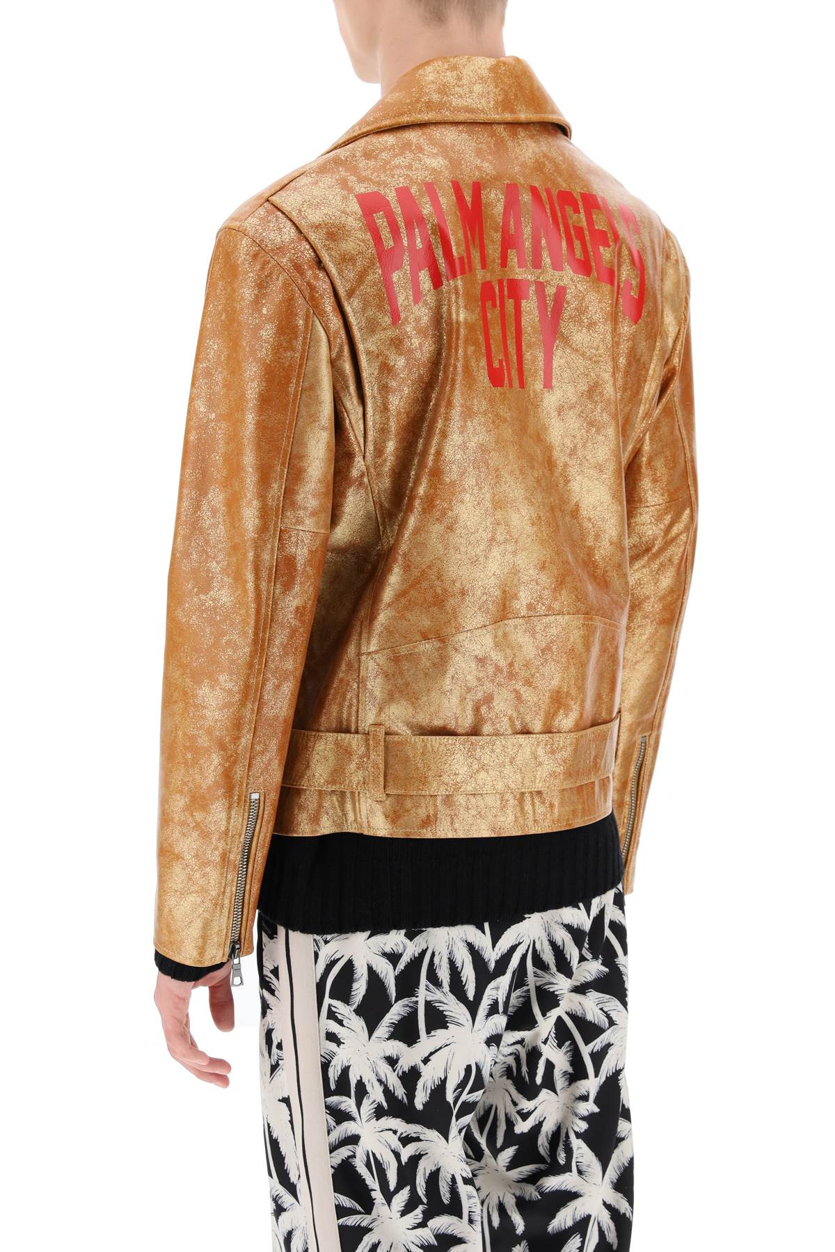 Palm Angels Pa City Biker Jacket In Laminated Leather   Orange