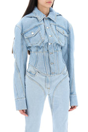 Mugler Denim Jacket With Corset Detail   Blue