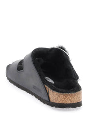 Birkenstock Arizona Big Buckle Slides In Teddy   Black