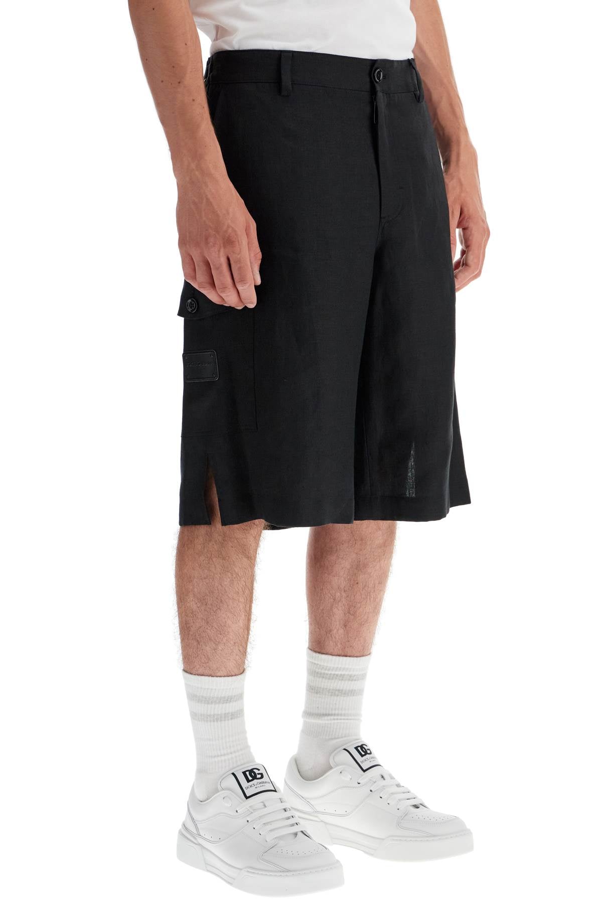 Dolce & Gabbana Linen Cargo Bermuda Shorts For   Black