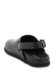 Dolce & Gabbana Leather Clogs With Logo Plate   Black